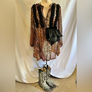 Women's Davina Sheer Floral Boho Peasant Dress
